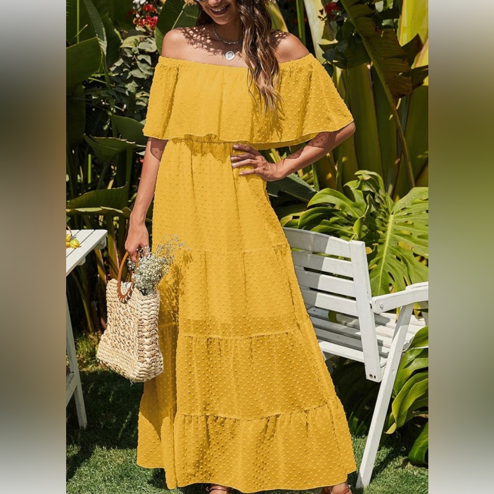 KIRUNDO 2023 Summer Women's Off Shoulder Maxi Dress Swiss Dots